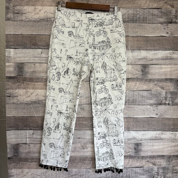 Frank Lyman 'Summer Vacation' Capri Trouser - Style 231750U White Black Medium - Picture 1 of 13